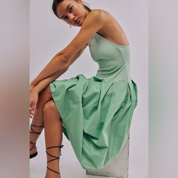 NWOT Free People Drops Of Venus Mint Green Sleeveless Midi Dress Sz XS oversized - Picture 5 of 16